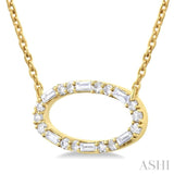 1/5 ctw East-West Oval Shape Fusion Baguette and Round cut Diamond Necklace in 10K Yellow Gold