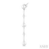 1/10 ctw Cultured Pearls 5 MM  and Round Cut Diamond Station Long Earring in 14K White Gold