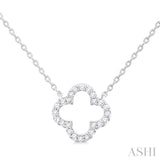 1/8 ctw Petite Clover Round Cut Diamond Fashion Pendant With Chain in 14K White Gold