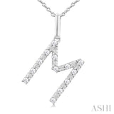 1/10 Ctw Initial 'M' Round Cut Diamond Fashion Pendant With Chain in Sterling Silver