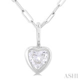 1/5 ctw Heart Shape Bezel Set Diamond Fashion Pendant With Paper Clip Chain in 14K White Gold