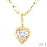 1/5 ctw Heart Shape Bezel Set Diamond Fashion Pendant With Paper Clip Chain in 14K Yellow Gold