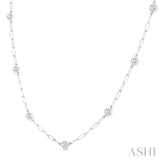 1 Ctw Bezel Set Round Cut Diamond Paperclip Station Necklace in 14K White Gold