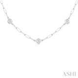 1 ctw Bezel Set Round Cut Diamond Paper Clip Station Necklace in 14K White Gold