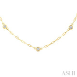 1/4 Ctw Bezel Set Round Cut Diamond Paperclip Station Necklace in 14K Yellow Gold