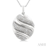 1/10 Ctw Bold Twisted Rib Round Cut Diamond Bold Fashion Pendant With Chain in Sterling Silver