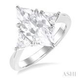 1.00 Ctw Marquise Shape Trillion and Round Cut Diamond Semi Mount Engagement Ring in 14K White Gold