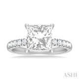 1/3 Ctw Princess Shape Round Cut Diamond Semi Mount Engagement Ring in 14K White Gold