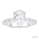 7/8 Ctw Pear Shape Oval and Round Cut Diamond Semi Mount Engagement Ring in 14K  White Gold