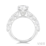 7/8 Ctw Pear Shape Oval and Round Cut Diamond Semi Mount Engagement Ring in 14K  White Gold