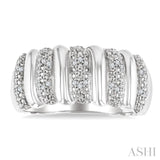 1/10 Ctw Bold Wide Ribbed Round Cut Diamond Fashion Band in Sterling Silver