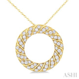 1/2 Ctw Ribbed Swirl  Circle Round Cut Diamond Fashion Pendant With Chain in 14K Yellow Gold