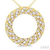 1/2 Ctw Ribbed Swirl  Circle Round Cut Diamond Fashion Pendant With Chain in 14K Yellow Gold