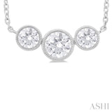 3/4 ctw Past, Present & Future 3-Stone Bezel Set Round Cut Diamond Necklace in 14K White Gold