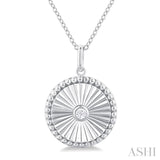 1/20 ctw Round fluted medallion Round Cut Diamond Pendant With Chain in 14K White Gold