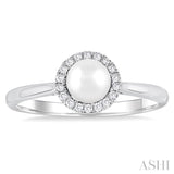 5 MM White Cultured Pearl and 1/20 Ctw Round Cut Diamond Halo Ring in 10K White Gold