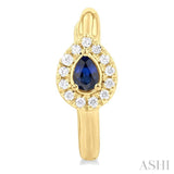 1/10 Ctw Petite 4X3 MM Pear Cut Sapphire and Round Cut Halo Diamond Fashion Huggies in 10K Yellow Gold