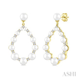 2 MM-4.5 MM Drop Tear Round Shape Cultured Pearls and 1/4 Ctw Round Cut Diamond Fashion Earrings in 14K Yellow Gold