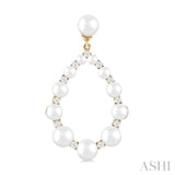 1/4 Ctw Tear Drop 2 MM-4.5 MM Cultured Pearls and Round Cut Diamond Fashion Earring in 14K Yellow Gold