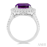 1/20 ctw Cushion Shape 10X10 MM Amethyst and Round Cut Diamond Semi Precious Ring in Sterling Silver