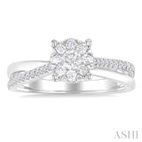 1/2 ctw Round Shape Lovebright Split Criss Cross Round Cut Diamond Engagement Ring in 14K White Gold