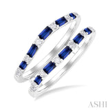 2.10X1.40, 2.90X1.50 & 3.10X1.50MM Baguette Cut Sapphire and 1/5 Ctw Round Cut Diamond Precious Insert Ring in 14K White Gold