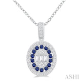 1/4 Ctw Oval Shape 1.35 MM Sapphire, Baguette and Round Cut Diamond Precious Pendant With Chain in 14K White Gold