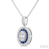 1/4 Ctw Oval Shape 1.35 MM Sapphire, Baguette and Round Cut Diamond Precious Pendant With Chain in 14K White Gold