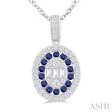 1/4 Ctw Oval Shape 1.35 MM Sapphire, Baguette and Round Cut Diamond Precious Pendant With Chain in 14K White Gold