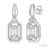 1/3 ctw Fusion Baguette and Round Cut Diamond Fashion Earrings in 14K White Gold