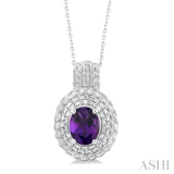 1/20 ctw Oval Cut 9X7 MM Amethyst and Round Cut Diamond Semi Precious Pendant With Chain in Sterling Silver