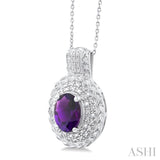 1/20 ctw Oval Cut 9X7 MM Amethyst and Round Cut Diamond Semi Precious Pendant With Chain in Sterling Silver