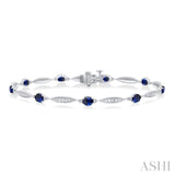 1/4 ctw Oval Cut 4X3 MM Sapphire and Round Cut Diamond Precious Bracelet in 10K White Gold