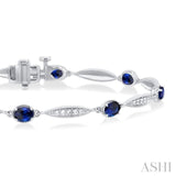 1/4 ctw Oval Cut 4X3 MM Sapphire and Round Cut Diamond Precious Bracelet in 10K White Gold