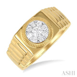 1/2 ctw Flat Top Lovebright Round Cut Diamond Men's Ring in 10K Yellow and White Gold