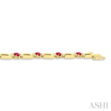 1/10 ctw Oval Cut 4X3 MM Ruby and Round Cut Diamond Paper Clip Bracelet in 14K Yellow Gold