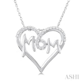 1/6 ctw 'MOM' Heart Frame Round Cut Diamond Fashion Pendant With Chain in 10K White Gold