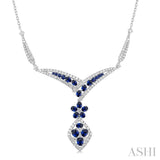 2 1/2 ctw Chevron Floral Accent Sapphire and Round Cut Diamond Precious Necklace in 14K White Gold