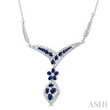 2 1/2 ctw Chevron Floral Accent Sapphire and Round Cut Diamond Precious Necklace in 14K White Gold