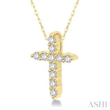 1/20 Ctw Round Cut Diamond Cross Pendant in 14K Yellow Gold with Chain