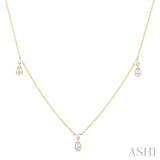 1/2 ctw Tear Drop Fusion Baguette and Round Cut Diamond Station Necklace in 14K Yellow Gold