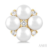 1/20 Ctw Floral 3 MM Cultured Pearl and Round Cut Diamond Fashion Stud Earring in 10K Yellow Gold