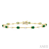 4X3MM Oval Cut Emerald and 1/3 ctw Round Cut Diamond Precious Bar Bracelet in 10K Yellow Gold