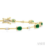 4X3MM Oval Cut Emerald and 1/3 ctw Round Cut Diamond Precious Bar Bracelet in 10K Yellow Gold