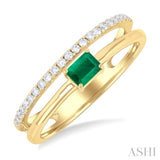 4X3MM Emerald and 1/6 ctw Round Cut Diamond East-West Set Precious Fashion Ring in 14K Yellow Gold