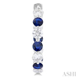 3.3MM Round Cut Sapphire and 1 5/8 ctw Round Cut Diamond Precious Inside-Out Alternating Hoop Earrings in 14K White Gold