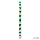 2.5MM Round Cut Emerald and 2 1/2 ctw Round Cut Diamond Precious Inside-Out Alternating Hoop Earrings in 14K Yellow Gold