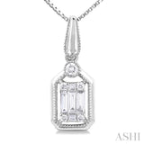 1/6 Ctw Fusion Baguette and Round Cut Diamond Fashion Pendant With Chain in 14K White Gold