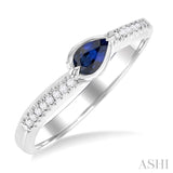 5X3MM East-West Set Pear Cut Sapphire and 1/20 ctw Single Cut Diamond Precious Fashion Ring in 14K White Gold