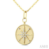 1/4 Ctw Round Cut Diamond Compass Symbol Circle Medallion Fashion Pendant With Paperclip Chain in 14K Yellow Gold